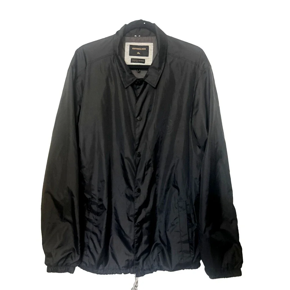 Quiksilver Jacket Men XXL Black Windbreaker Snap Front Softshell Lightweight